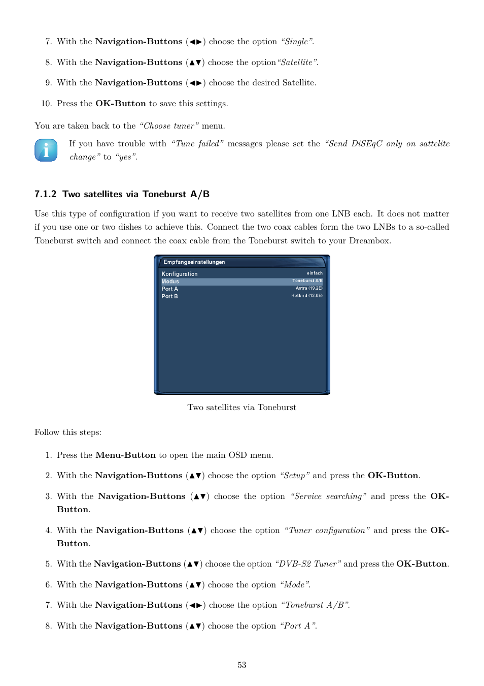 2 two satellites via toneburst a/b | Dream Property DM800 HD se User Manual | Page 58 / 91