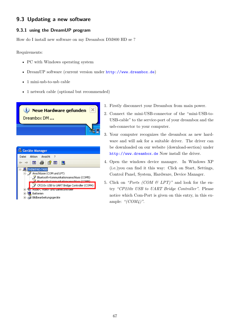 3 updating a new software, 1 using the dreamup program | Dream Property DM800 HD se User Manual | Page 72 / 91