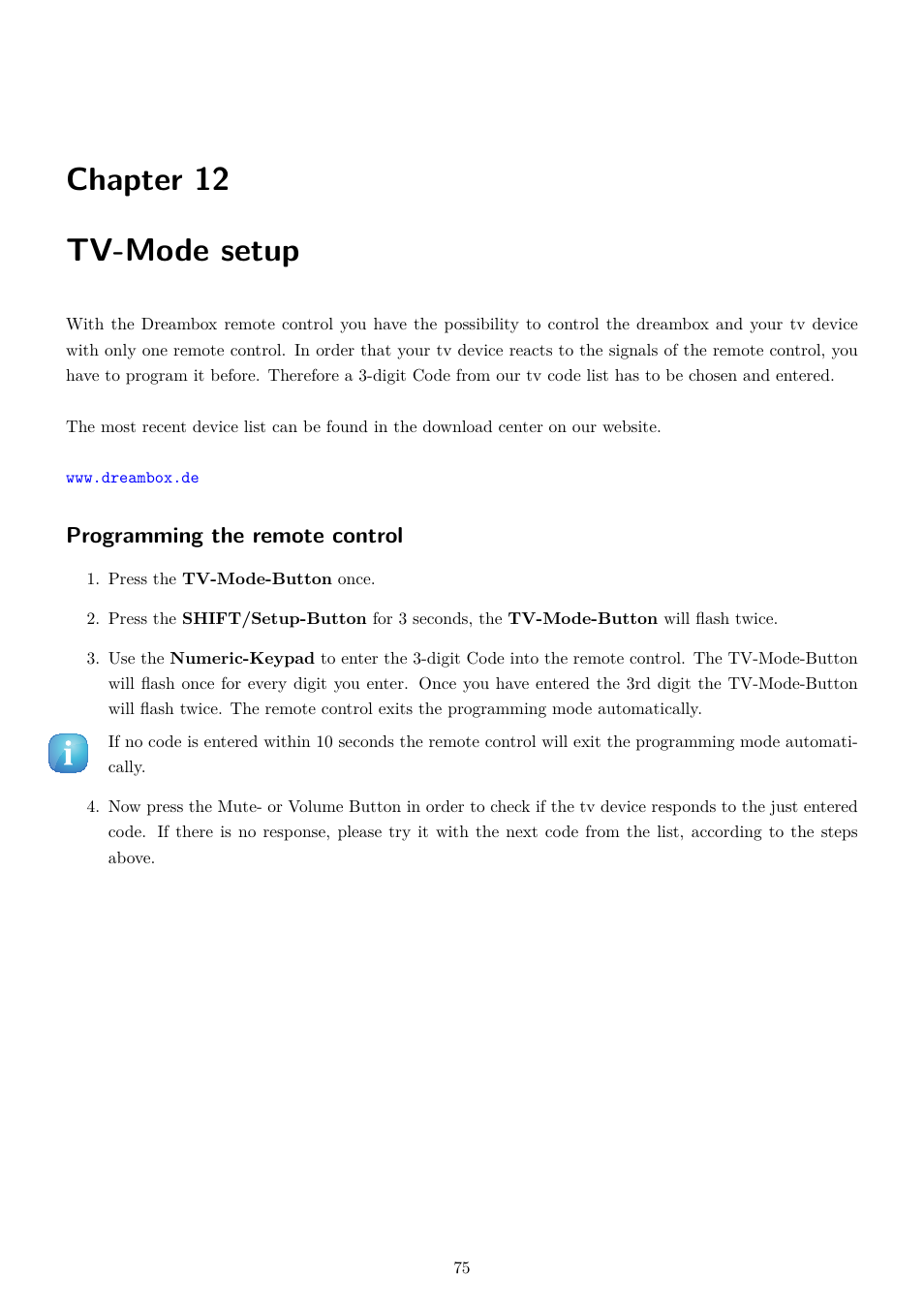 12 tv-mode setup, Chapter 12 tv-mode setup | Dream Property DM800 HD se User Manual | Page 80 / 91