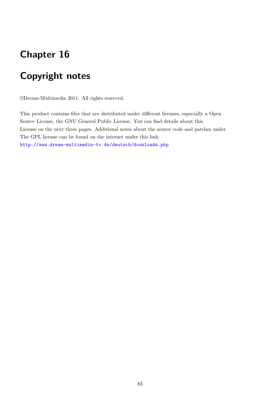 16 copyright notes | Dream Property DM800 HD se User Manual | Page 88 / 91