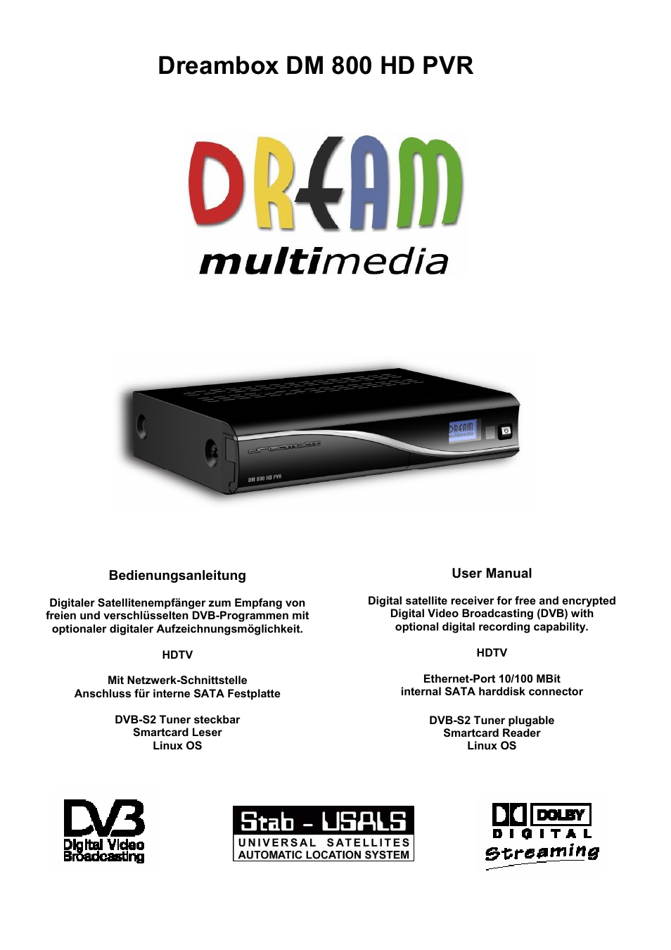 Dream Property DM800 HD PVR User Manual | 110 pages