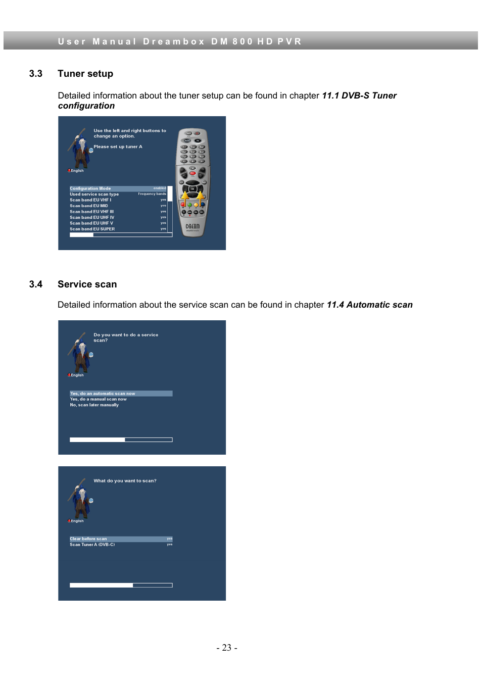 3 tuner setup, 4 service scan | Dream Property DM800 HD PVR User Manual | Page 23 / 110