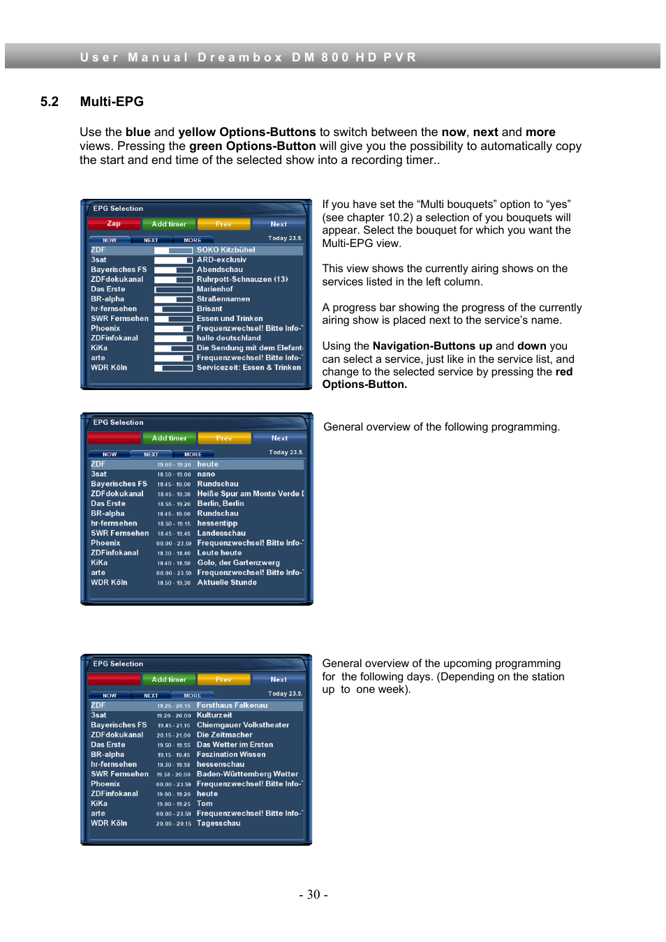 2 multi-epg | Dream Property DM800 HD PVR User Manual | Page 30 / 110