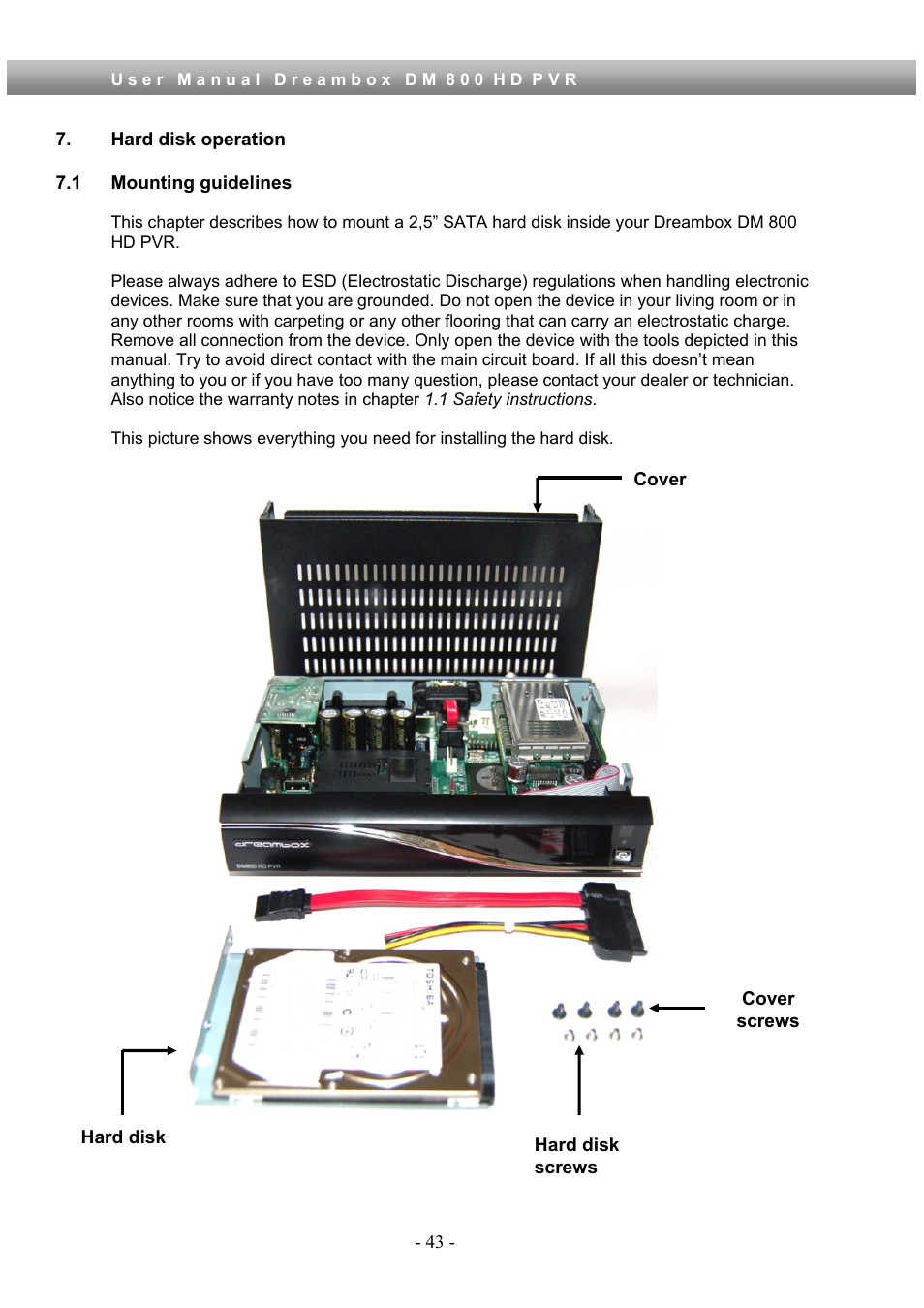 Hard disk operation, 1 mounting guidelines | Dream Property DM800 HD PVR User Manual | Page 43 / 110