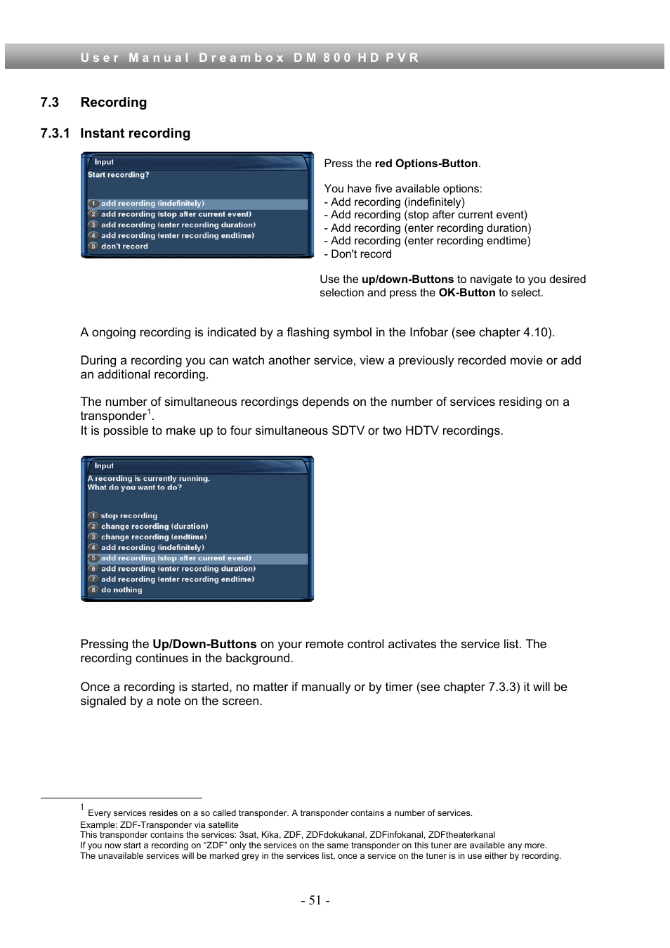 3 recording, 1 instant recording | Dream Property DM800 HD PVR User Manual | Page 51 / 110