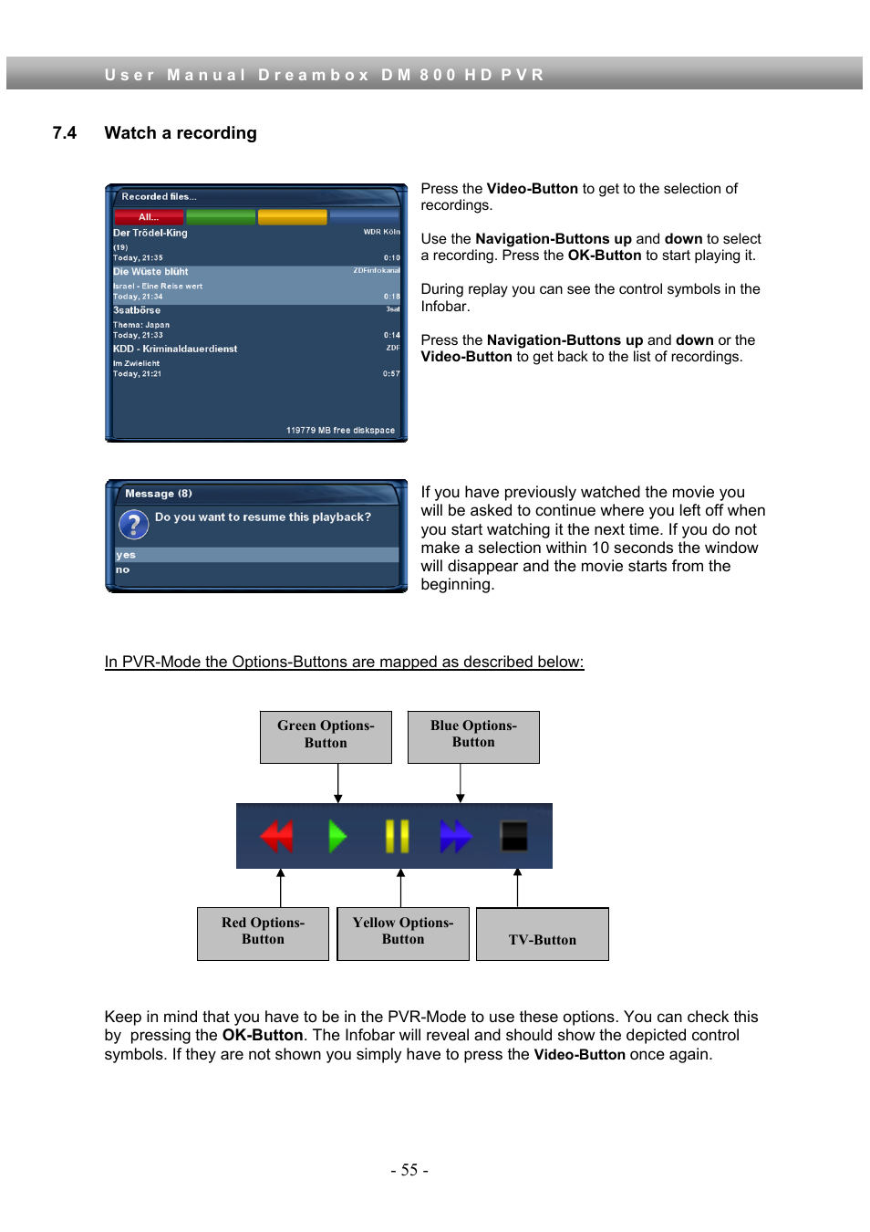 4 watch a recording | Dream Property DM800 HD PVR User Manual | Page 55 / 110
