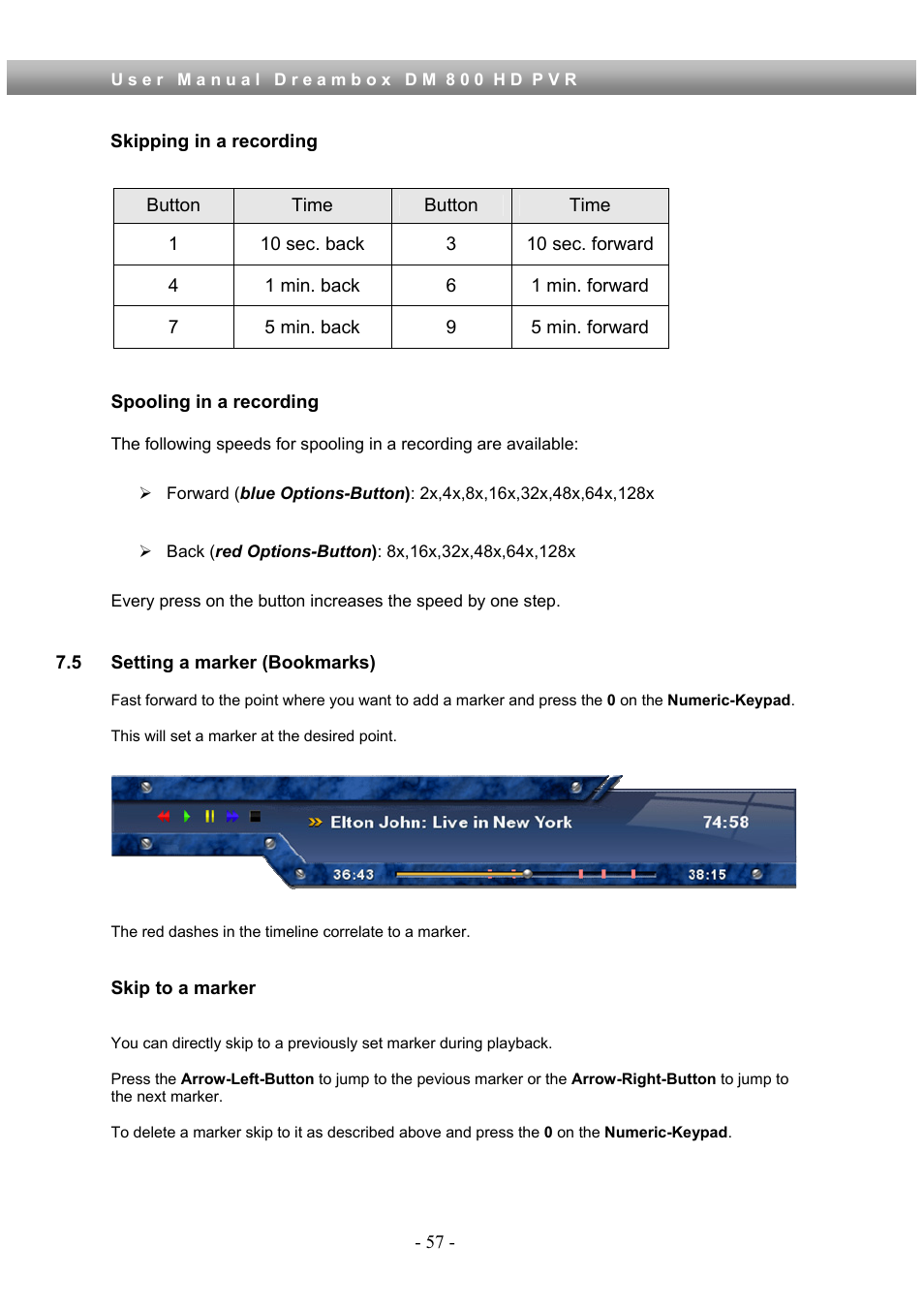 5 setting a marker (bookmarks) | Dream Property DM800 HD PVR User Manual | Page 57 / 110