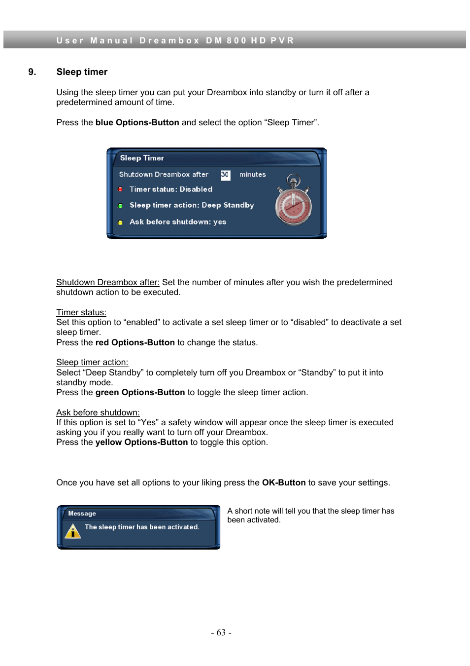 Sleep timer | Dream Property DM800 HD PVR User Manual | Page 63 / 110
