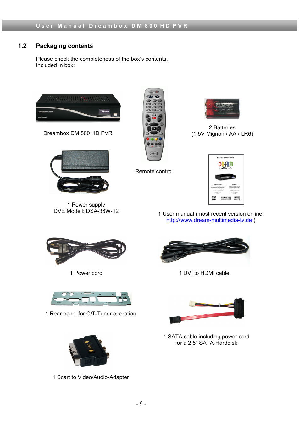 2 packaging contents | Dream Property DM800 HD PVR User Manual | Page 9 / 110