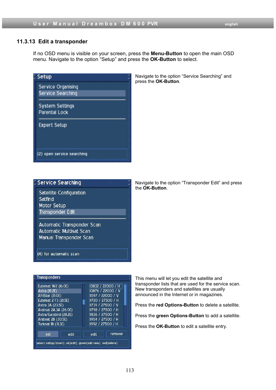13 edit a transponder | Dream Property DM600 PVR User Manual | Page 113 / 134