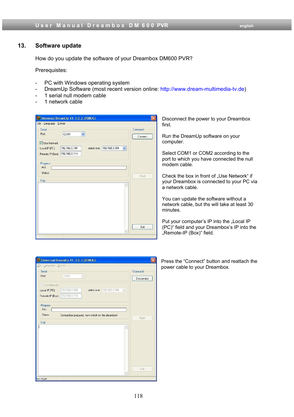 Software update | Dream Property DM600 PVR User Manual | Page 118 / 134