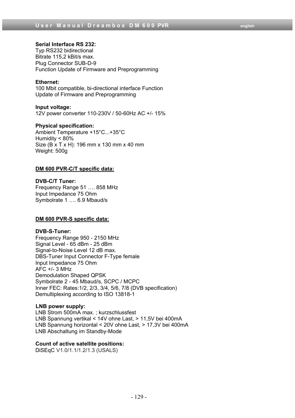 Dream Property DM600 PVR User Manual | Page 129 / 134