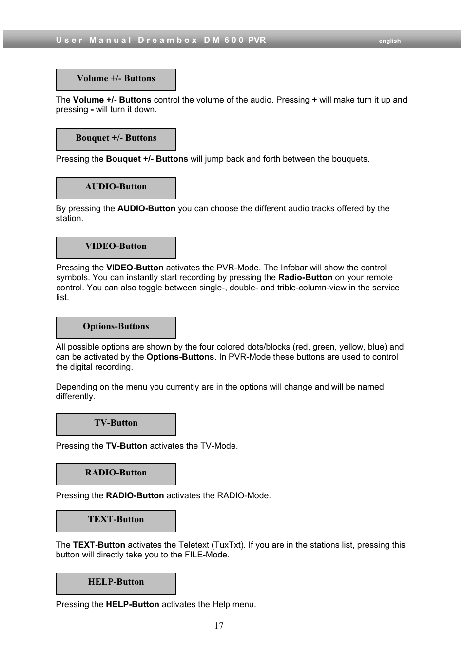 Dream Property DM600 PVR User Manual | Page 17 / 134