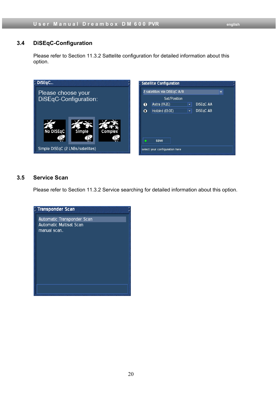 4 diseqc-configuration, 5 service scan | Dream Property DM600 PVR User Manual | Page 20 / 134