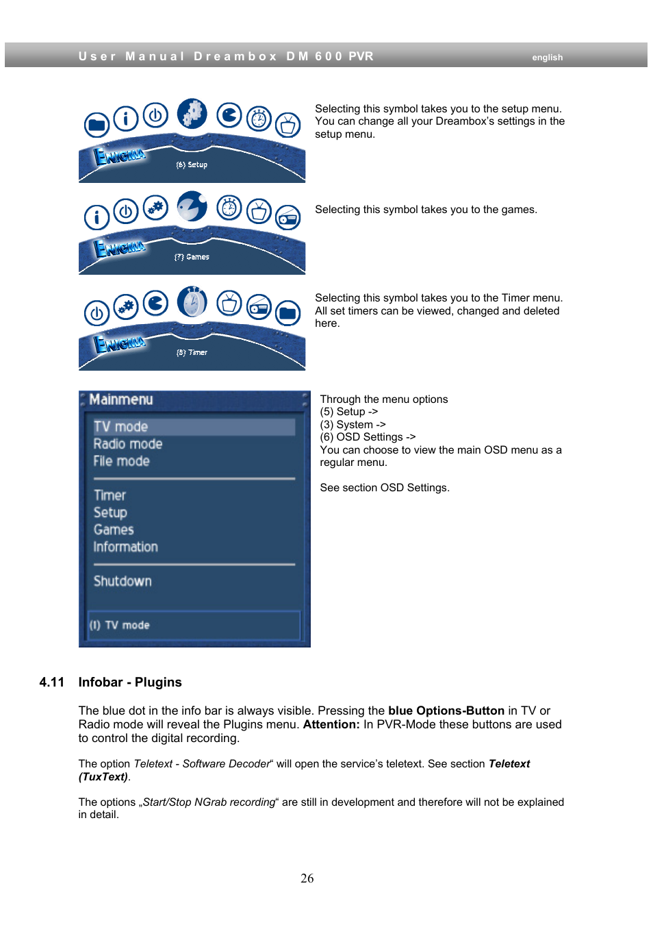 11 infobar - plugins | Dream Property DM600 PVR User Manual | Page 26 / 134