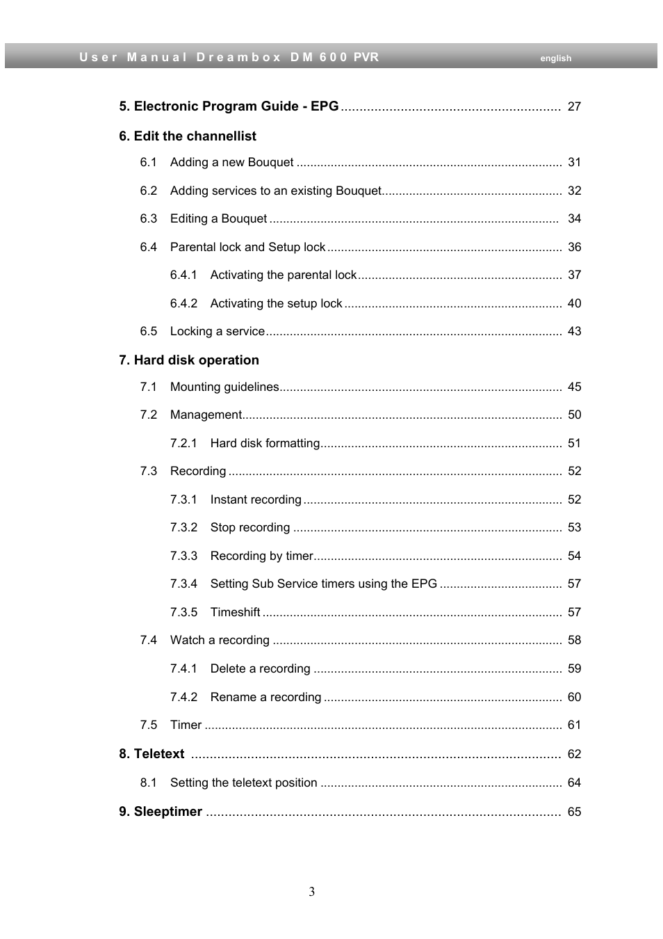 Dream Property DM600 PVR User Manual | Page 3 / 134