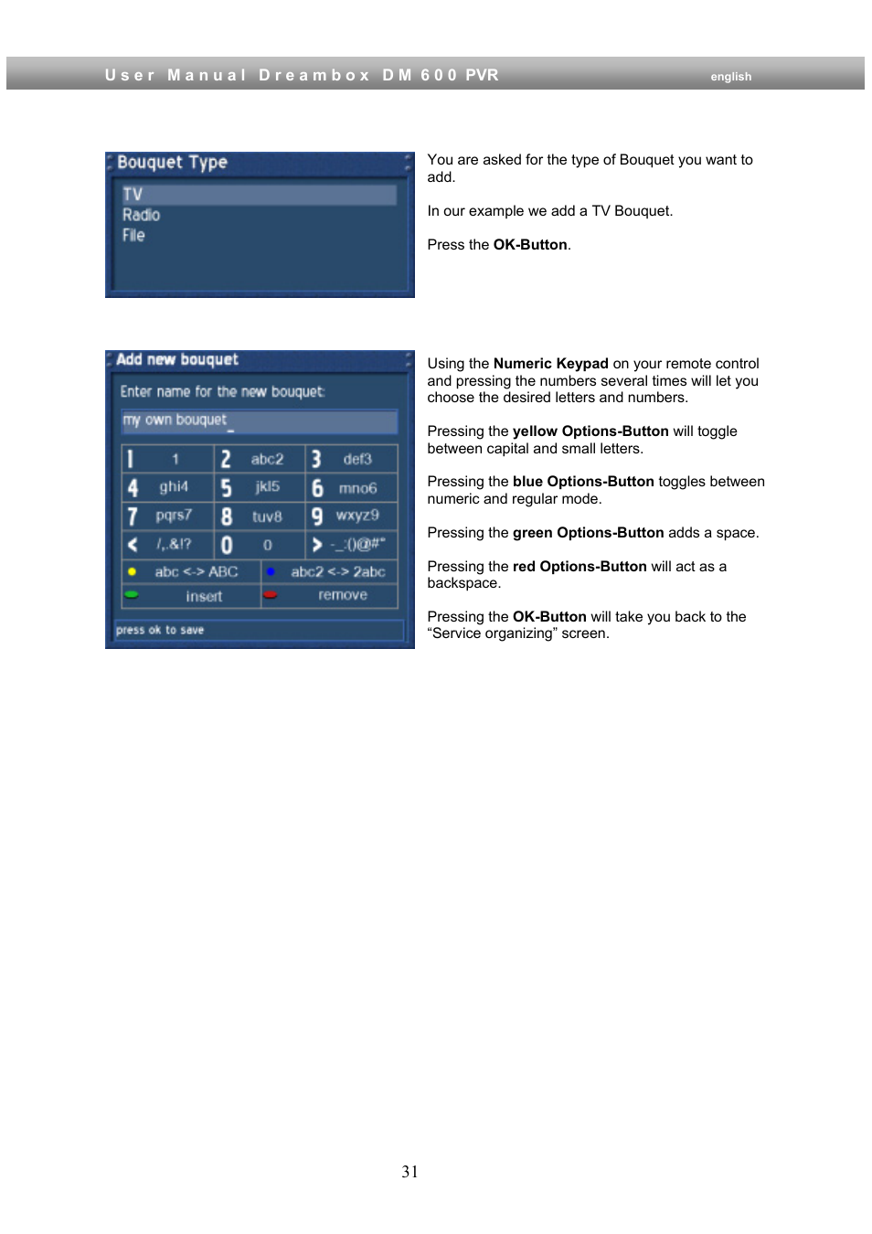 Dream Property DM600 PVR User Manual | Page 31 / 134