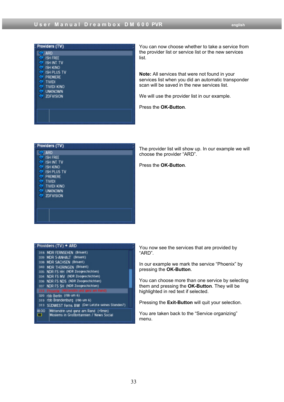 Dream Property DM600 PVR User Manual | Page 33 / 134