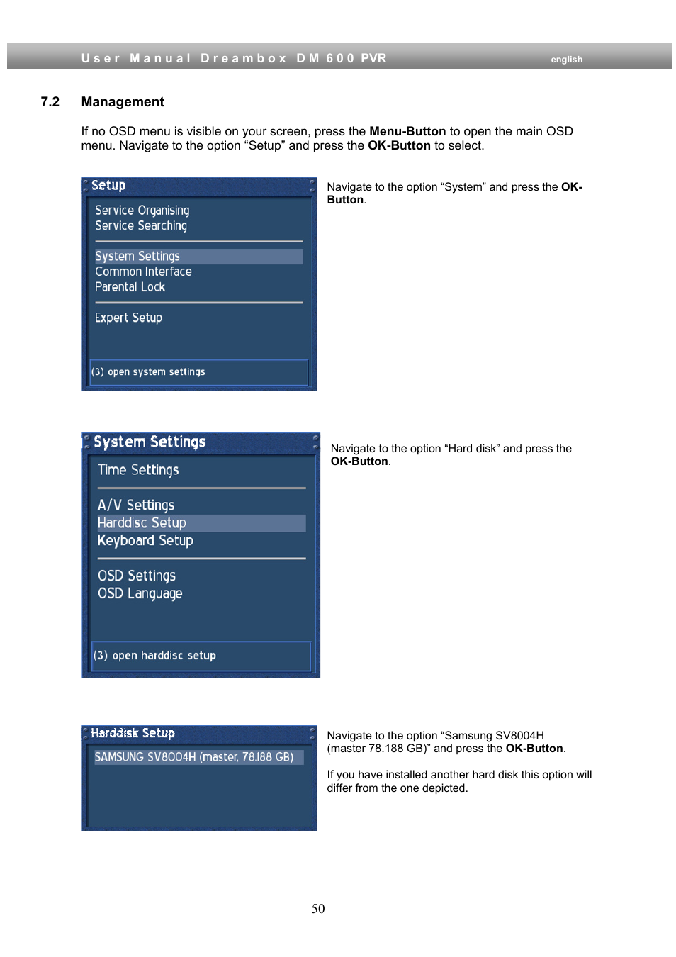 2 management | Dream Property DM600 PVR User Manual | Page 50 / 134