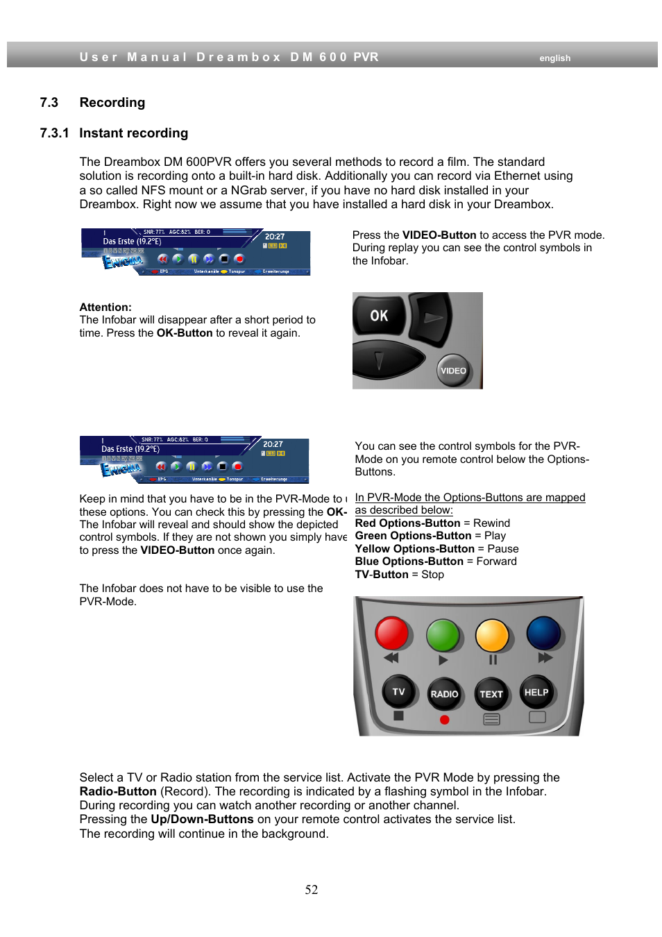 3 recording, 1 instant recording | Dream Property DM600 PVR User Manual | Page 52 / 134