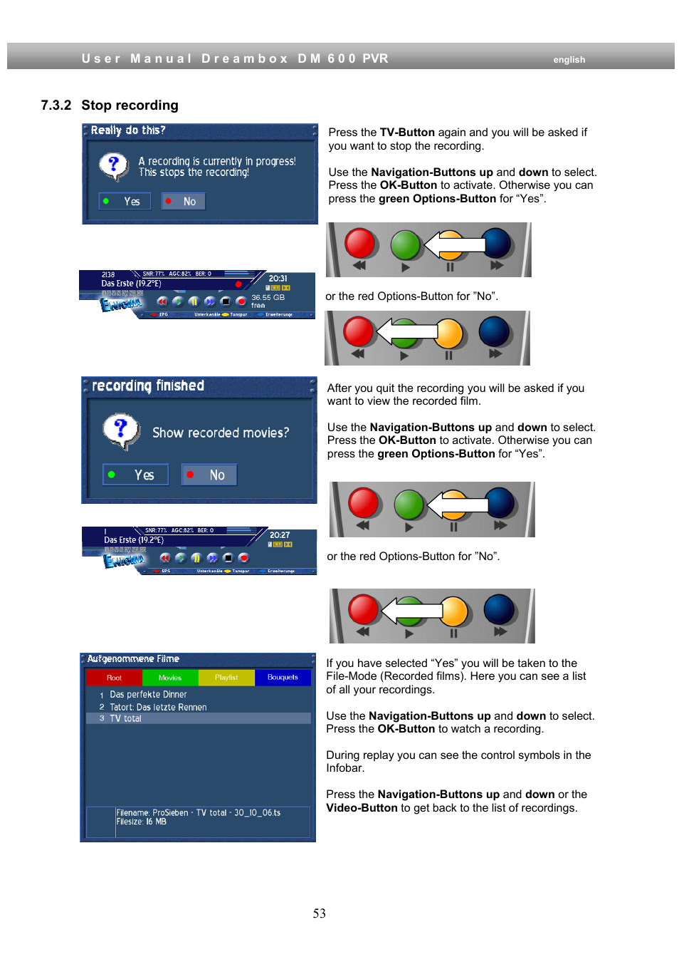2 stop recording | Dream Property DM600 PVR User Manual | Page 53 / 134