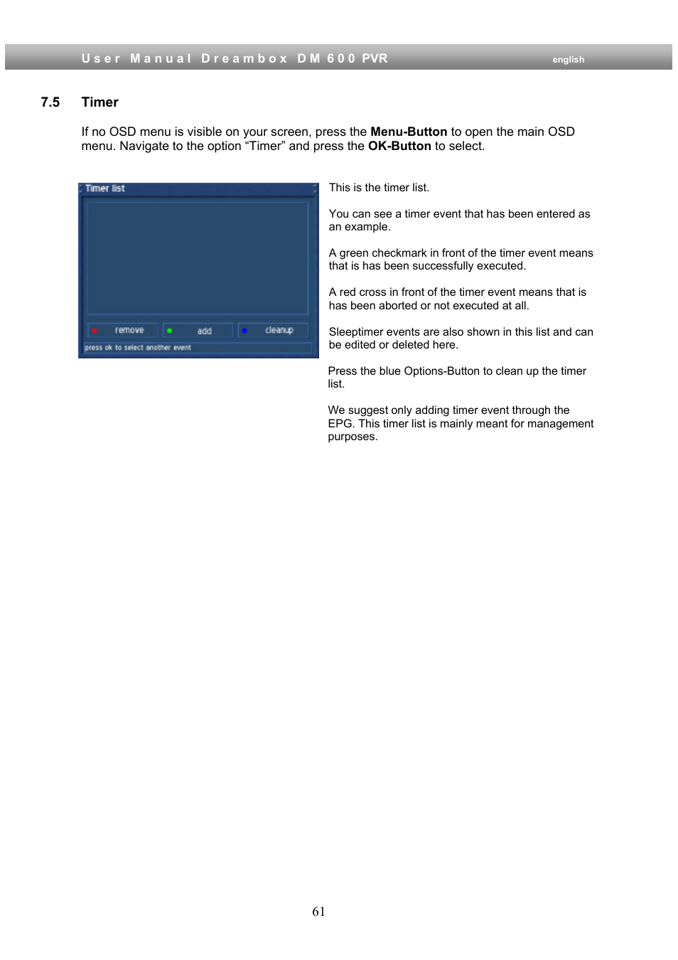 5 timer | Dream Property DM600 PVR User Manual | Page 61 / 134
