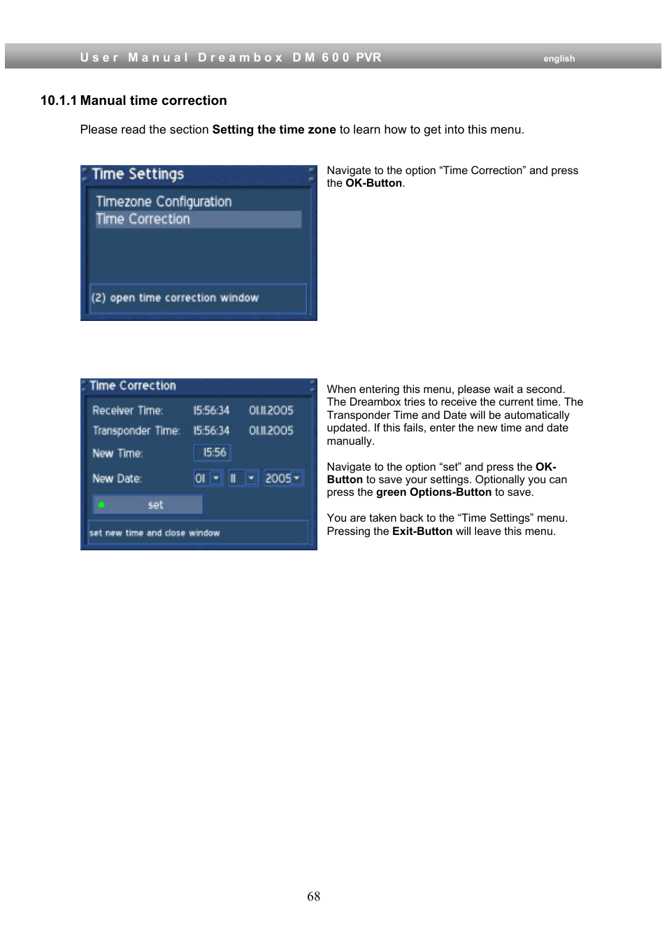 1 manual time correction | Dream Property DM600 PVR User Manual | Page 68 / 134