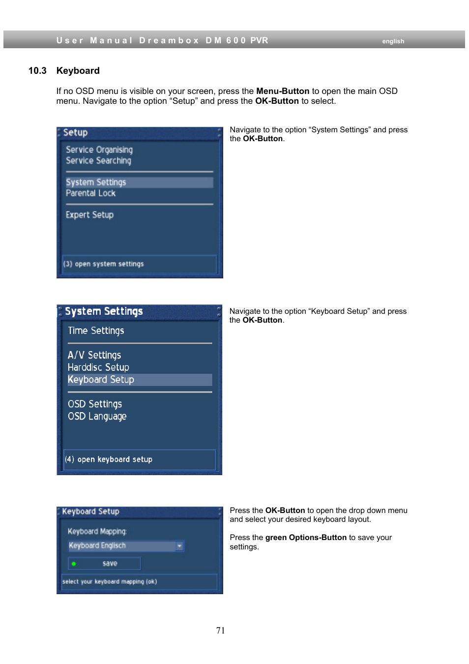 3 keyboard | Dream Property DM600 PVR User Manual | Page 71 / 134