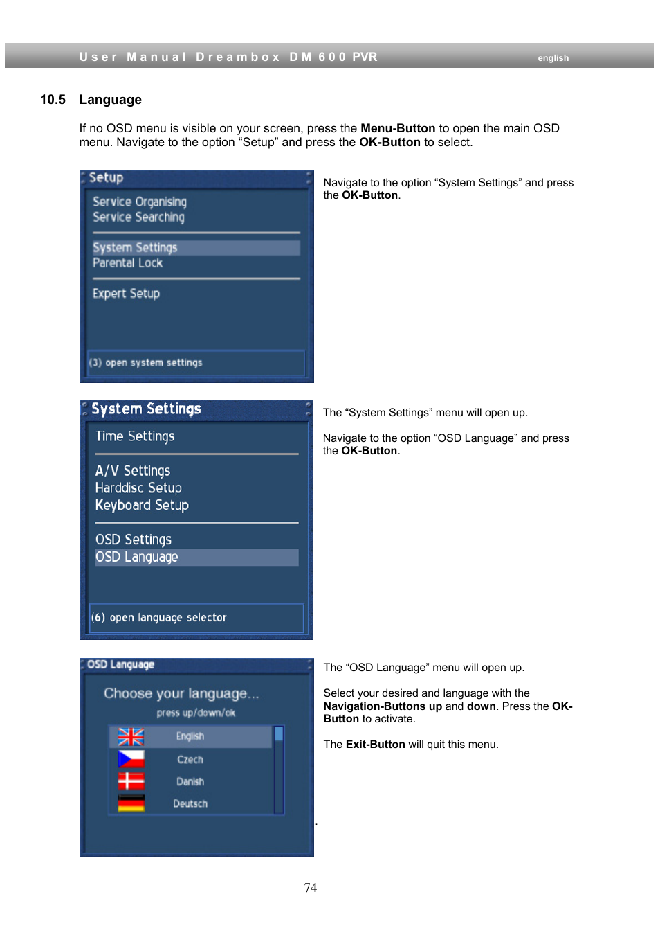 5 language | Dream Property DM600 PVR User Manual | Page 74 / 134