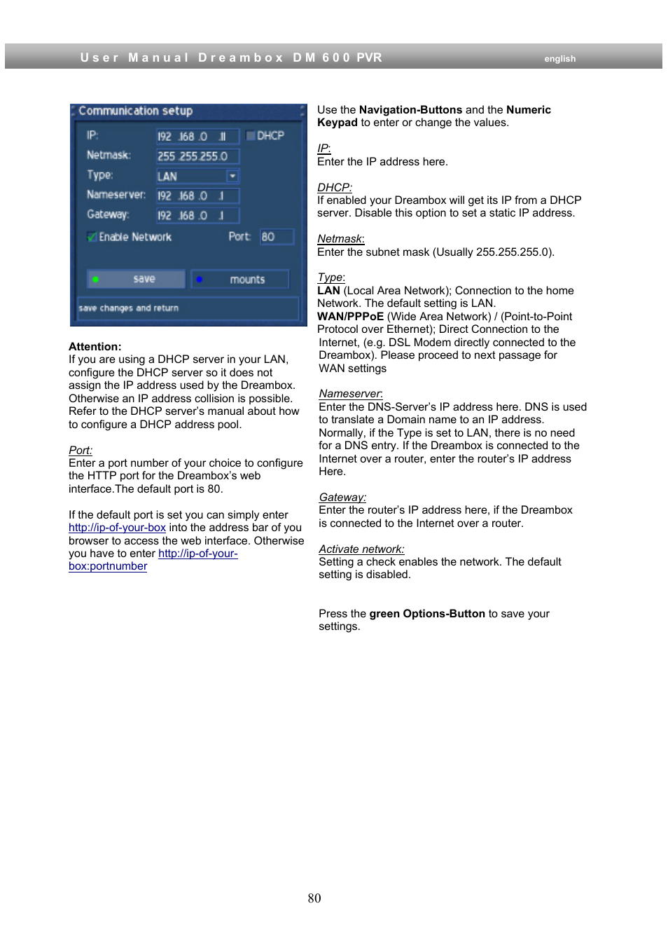 Dream Property DM600 PVR User Manual | Page 80 / 134