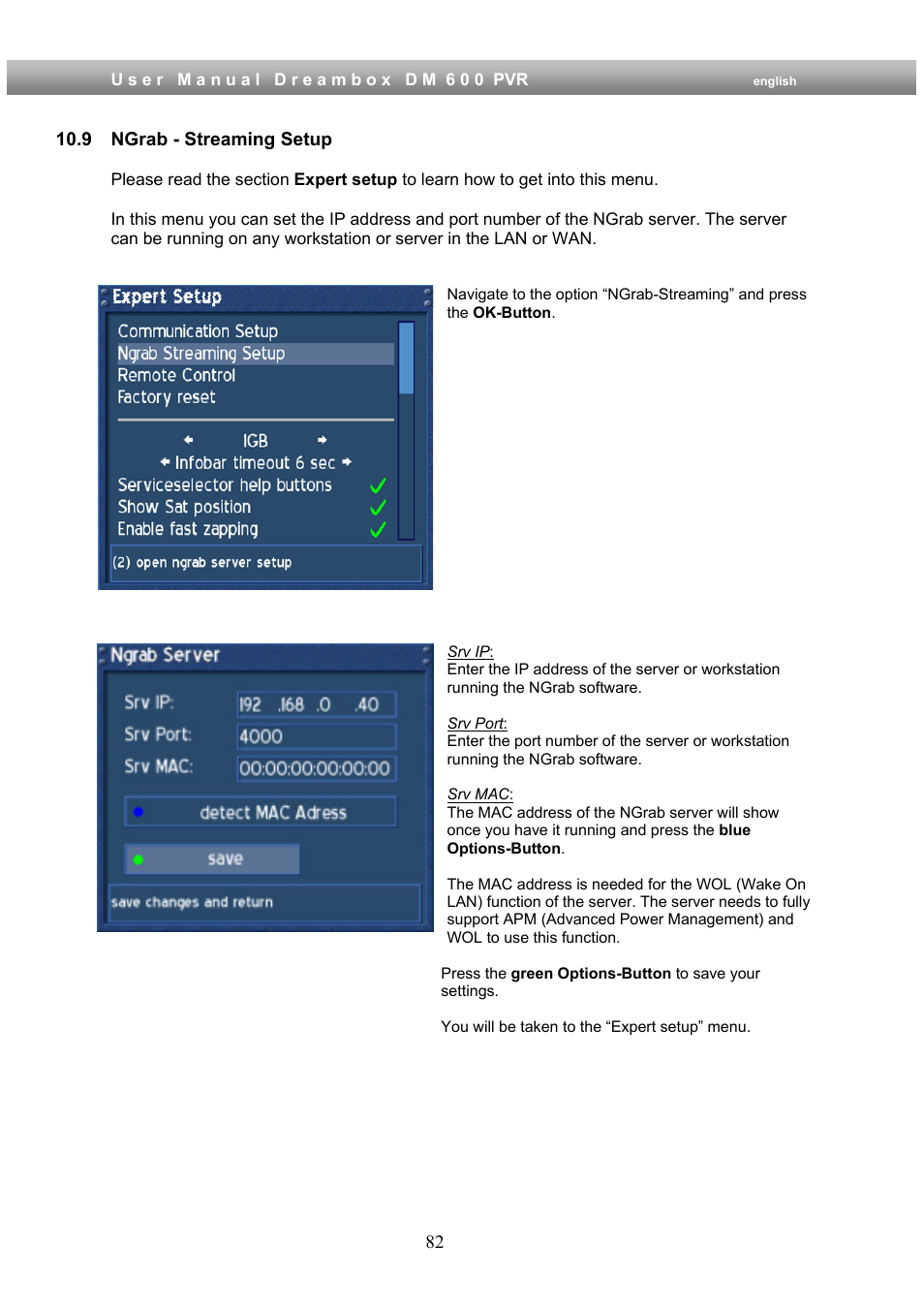 9 ngrab - streaming setup | Dream Property DM600 PVR User Manual | Page 82 / 134