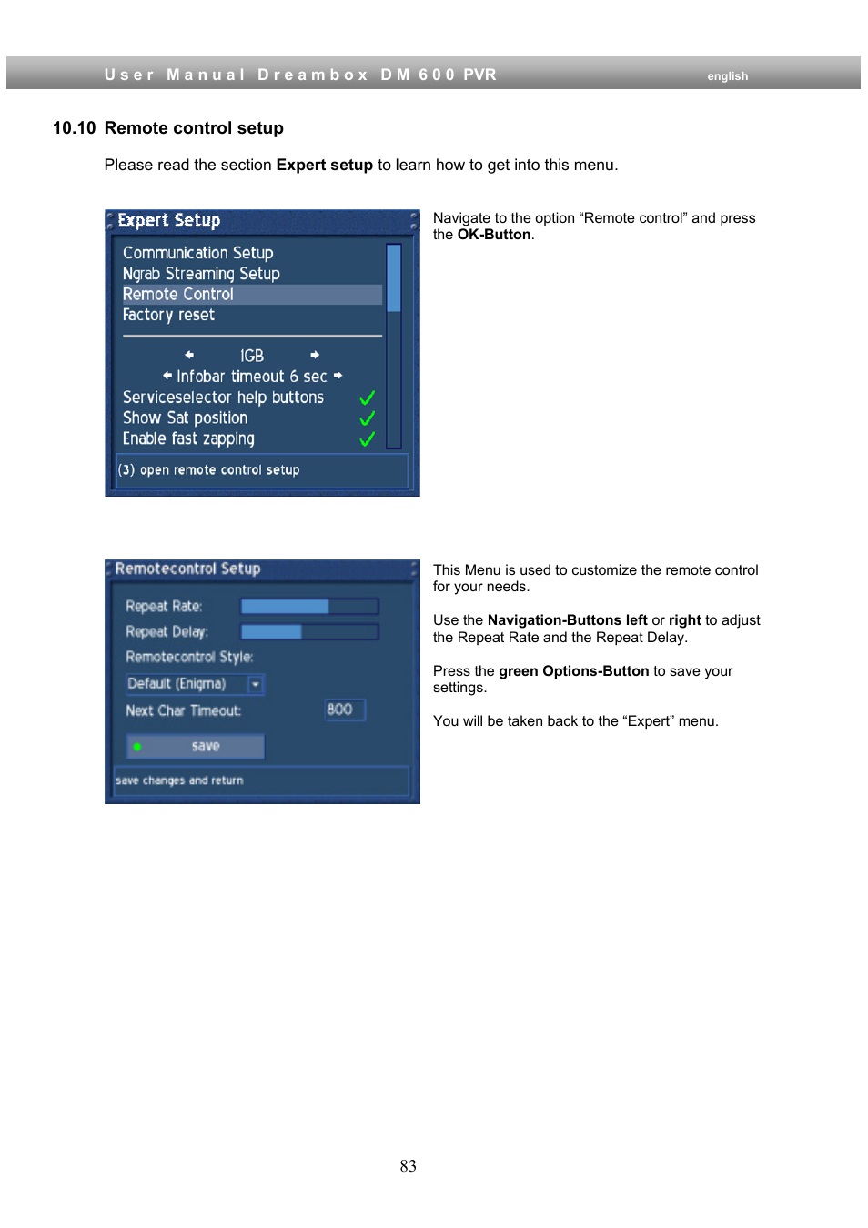 10 remote control setup | Dream Property DM600 PVR User Manual | Page 83 / 134