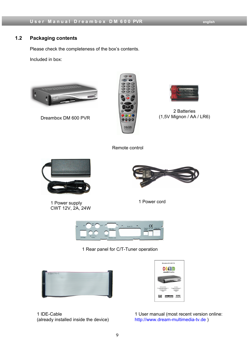 2 packaging contents | Dream Property DM600 PVR User Manual | Page 9 / 134