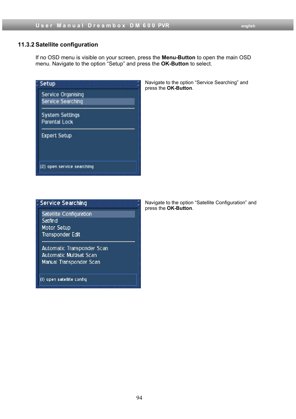 2 satellite configuration | Dream Property DM600 PVR User Manual | Page 94 / 134