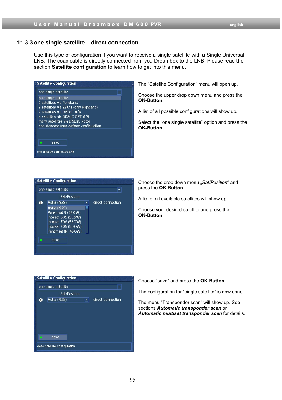 3 one single satellite – direct connection | Dream Property DM600 PVR User Manual | Page 95 / 134