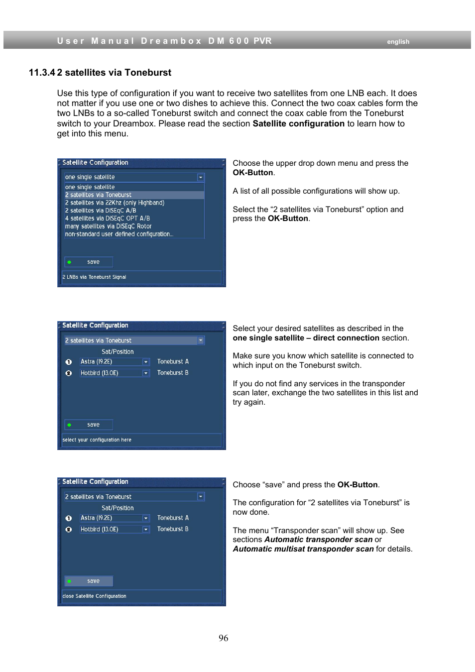 4 2 satellites via toneburst | Dream Property DM600 PVR User Manual | Page 96 / 134