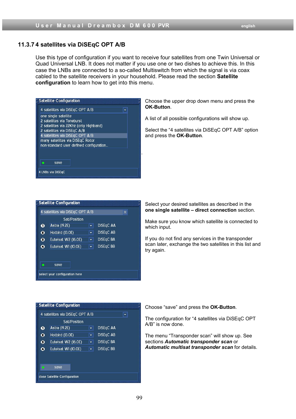 7 4 satellites via diseqc opt a/b | Dream Property DM600 PVR User Manual | Page 99 / 134