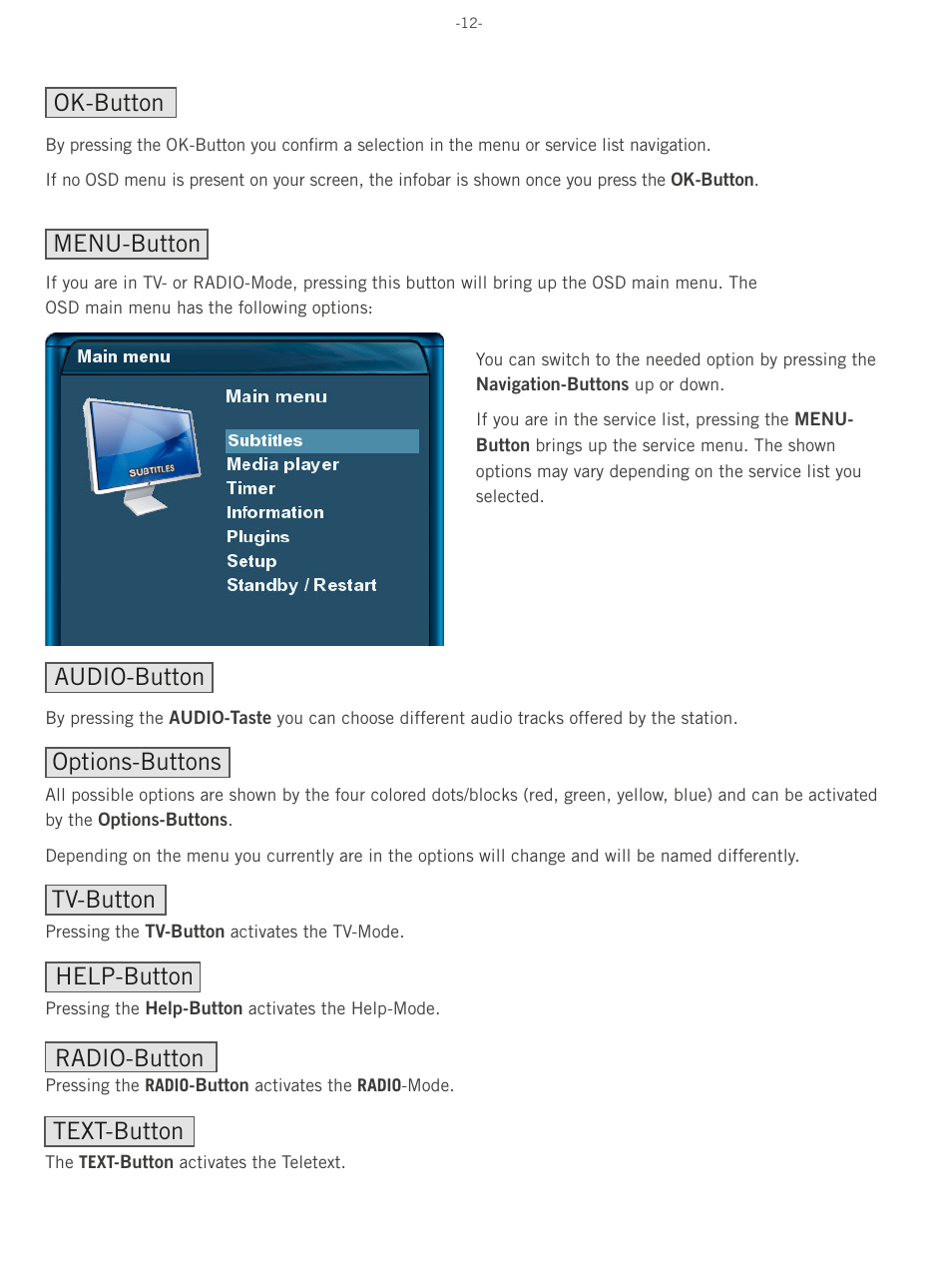 Tv-button help-button menu-button ok-button | Dream Property DM500 HD User Manual | Page 12 / 71