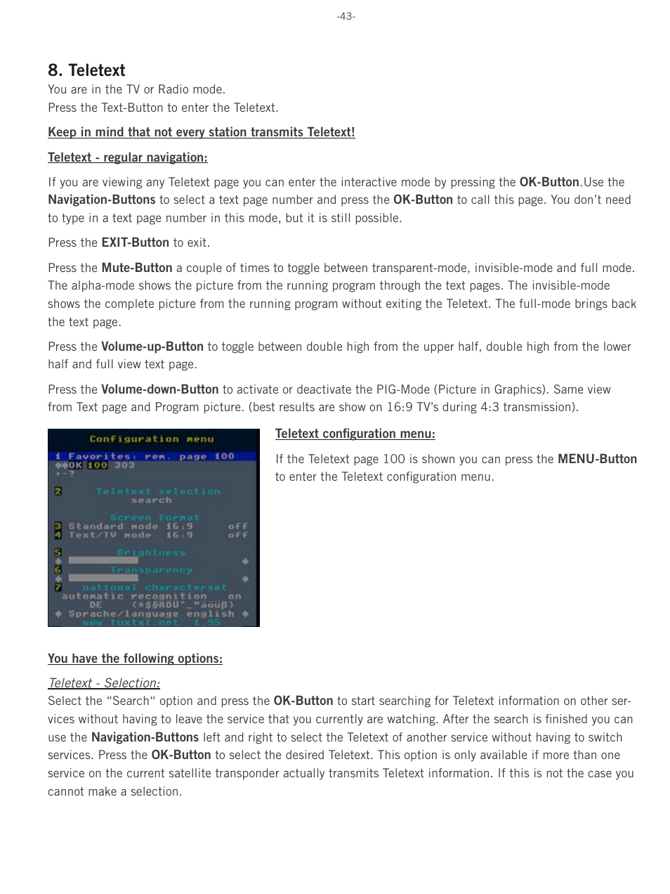 Teletext | Dream Property DM500 HD User Manual | Page 43 / 71