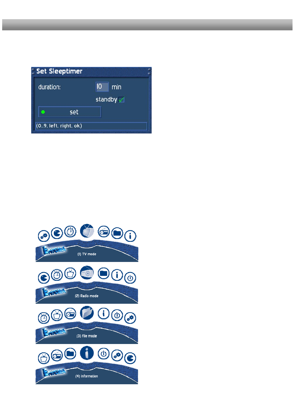 Sleeptimer, Main osd menu | Dream Property DM500 + User Manual | Page 16 / 103