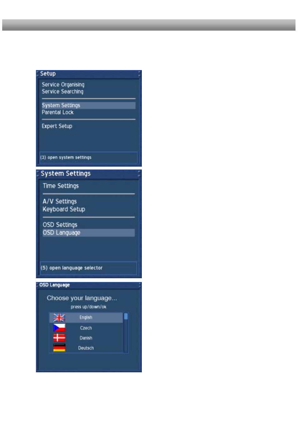 Setting osd language | Dream Property DM500 + User Manual | Page 23 / 103