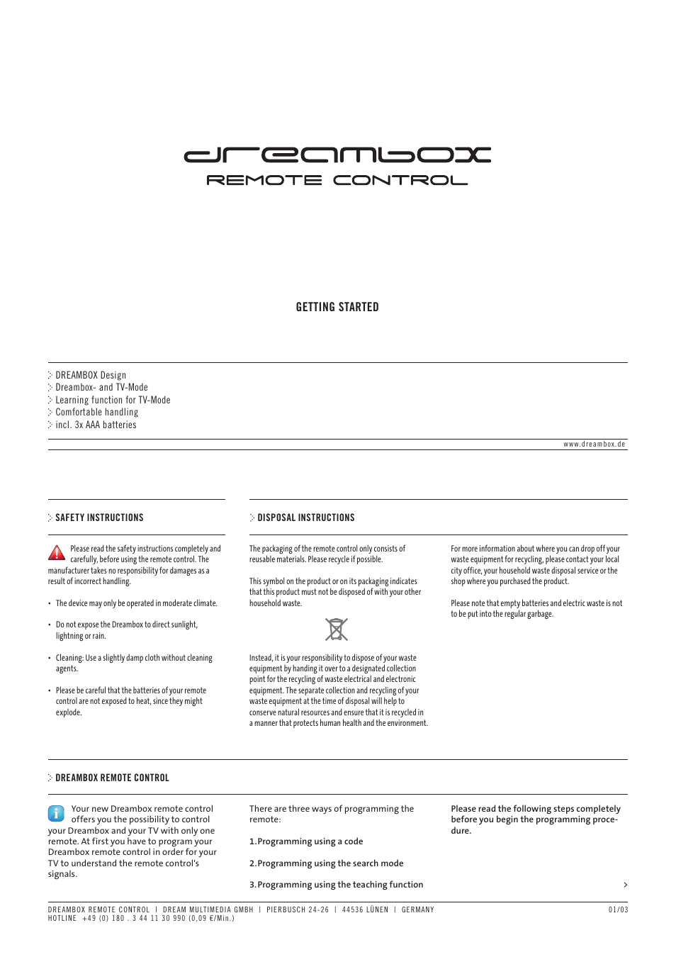 Dream Property Omikron Plus control DM8000 User Manual | 3 pages