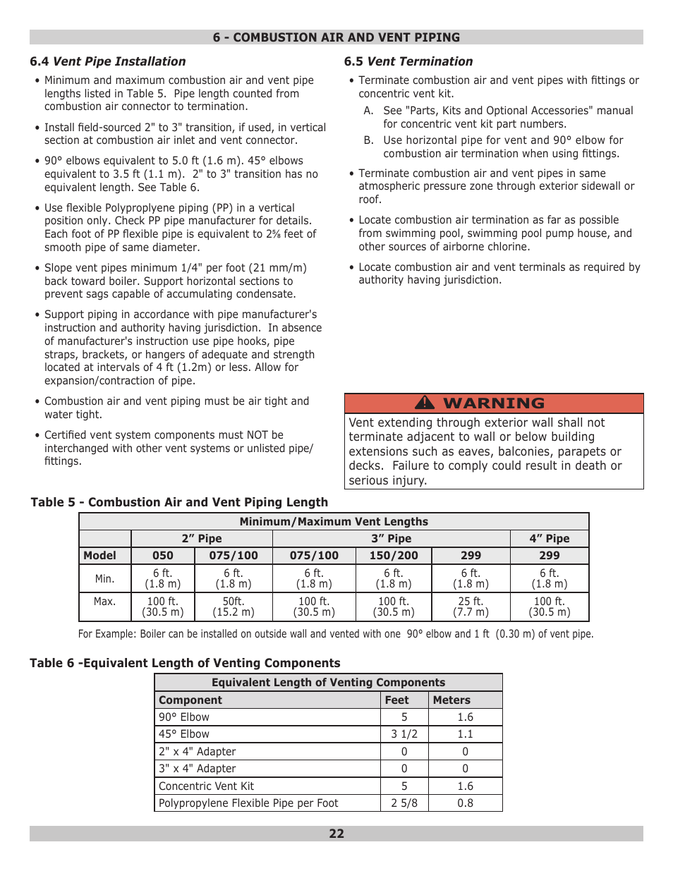 Warning | Dunkirk Helix VLT Vertical Laser Tube, Wall Hung Modulating Condensing Boiler User Manual | Page 22 / 84