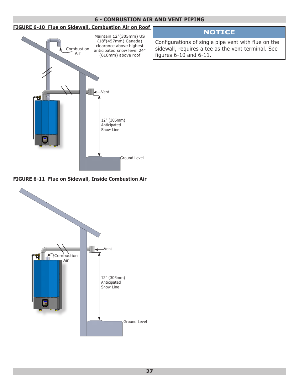 Notice, 6 - combustion air and vent piping | Dunkirk Helix VLT Vertical Laser Tube, Wall Hung Modulating Condensing Boiler User Manual | Page 27 / 84