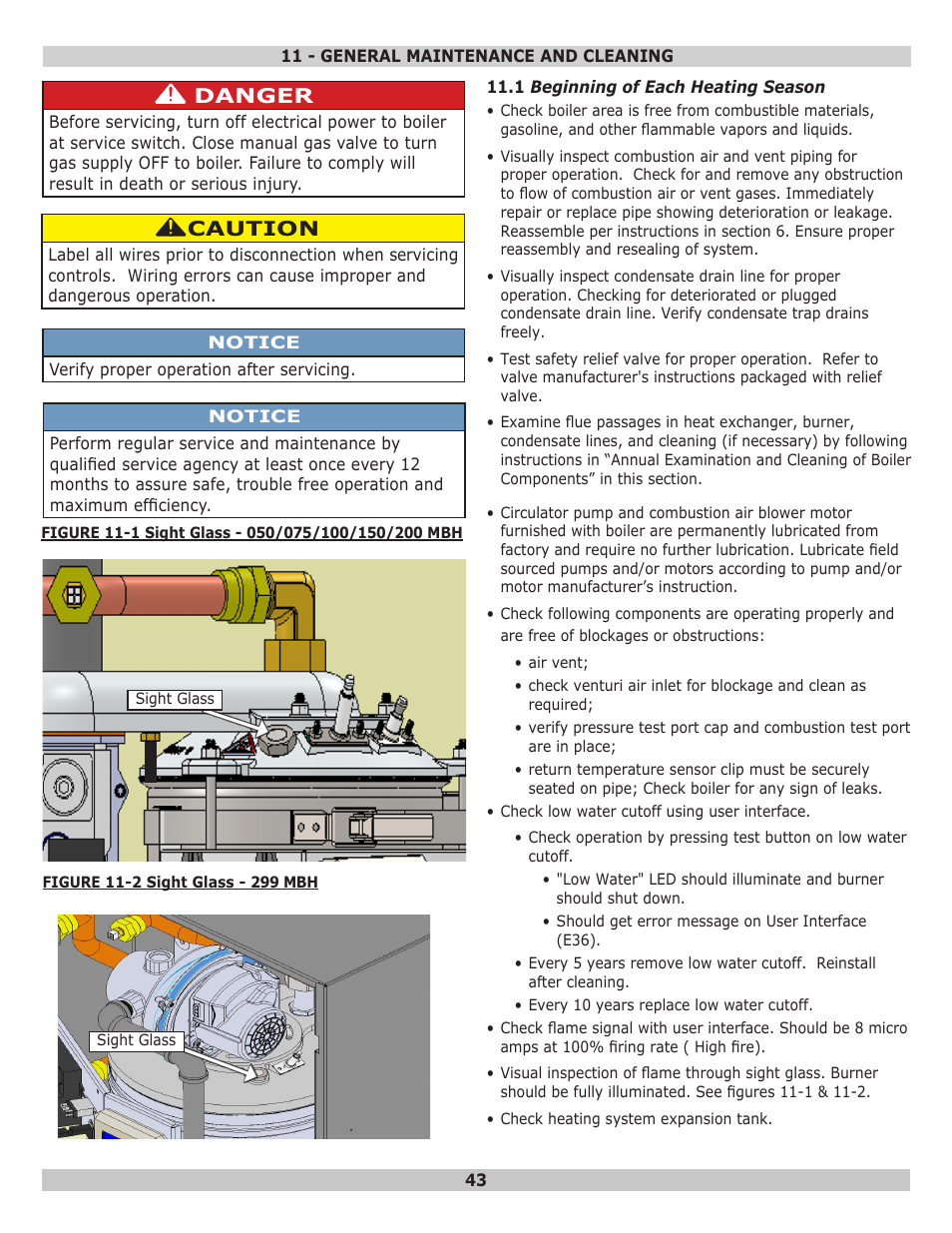 Caution, Danger | Dunkirk Helix VLT Vertical Laser Tube, Wall Hung Modulating Condensing Boiler User Manual | Page 43 / 84