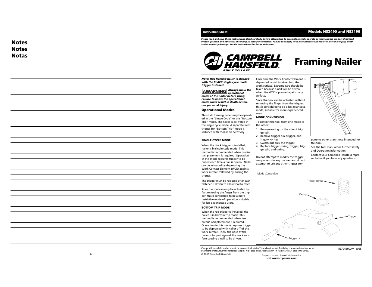 Campbell Hausfeld NS2190 User Manual | 2 pages