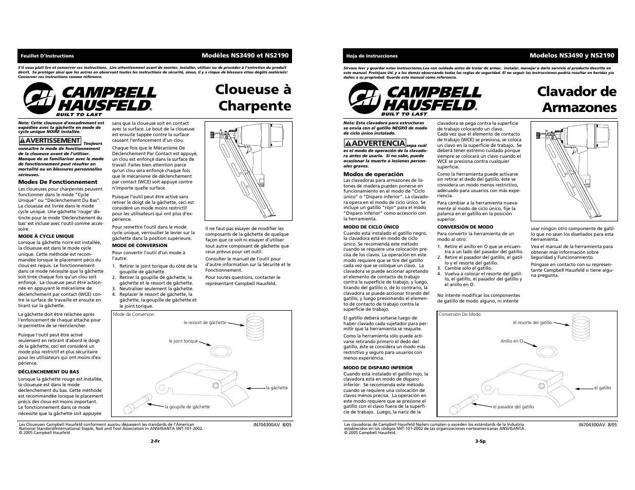 Cloueuse à charpente, Clavador de armazones | Campbell Hausfeld NS2190 User Manual | Page 2 / 2