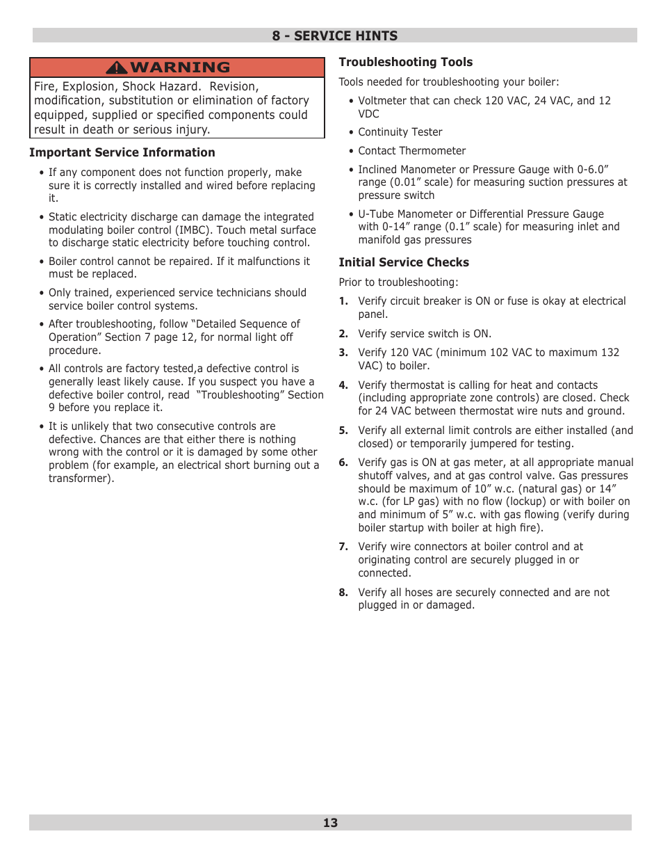 Warning | Dunkirk Q95M-200 Modulating Condensing Boiler User Manual | Page 13 / 28