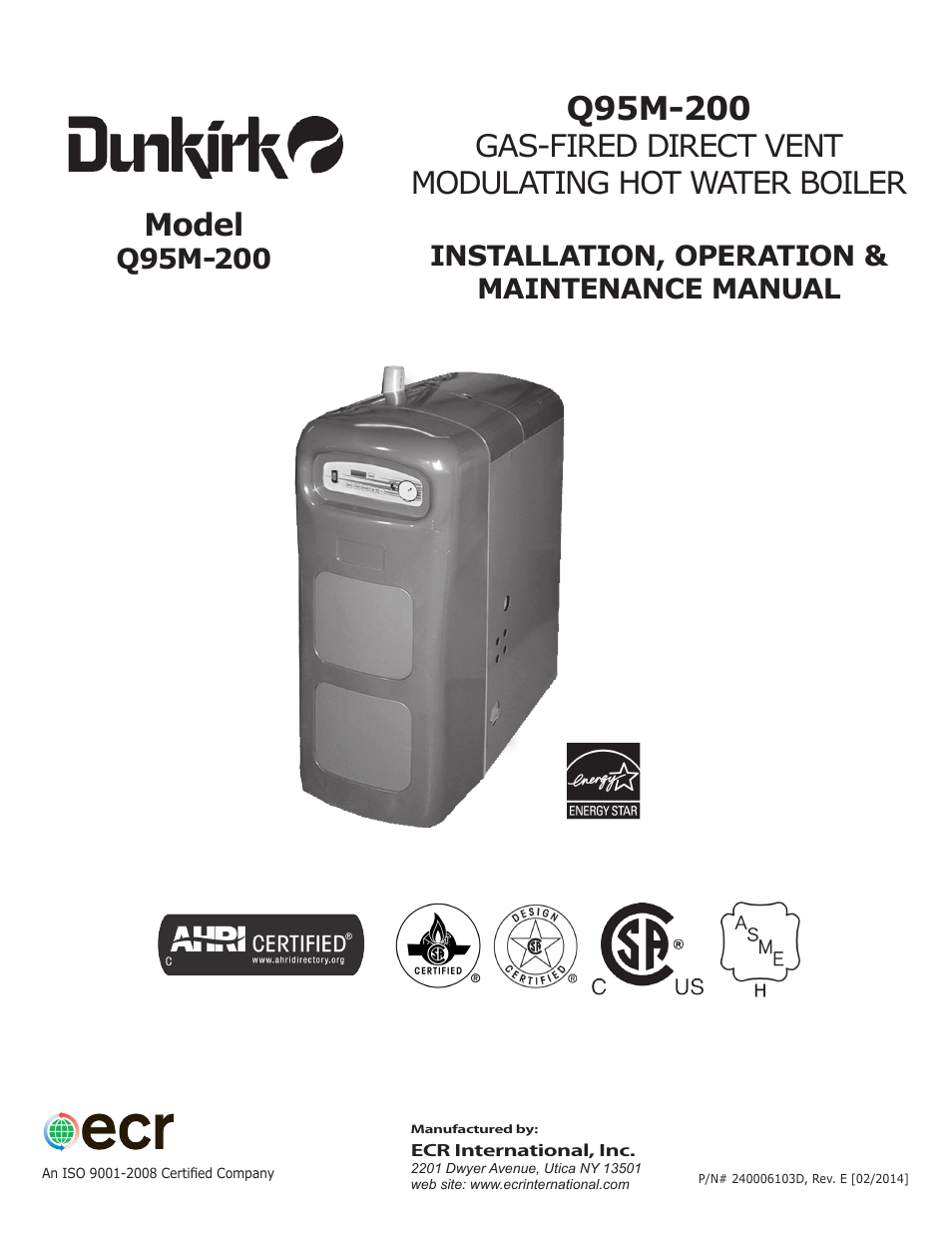 Dunkirk Q95M-200 Modulating Condensing Boiler User Manual | 52 pages