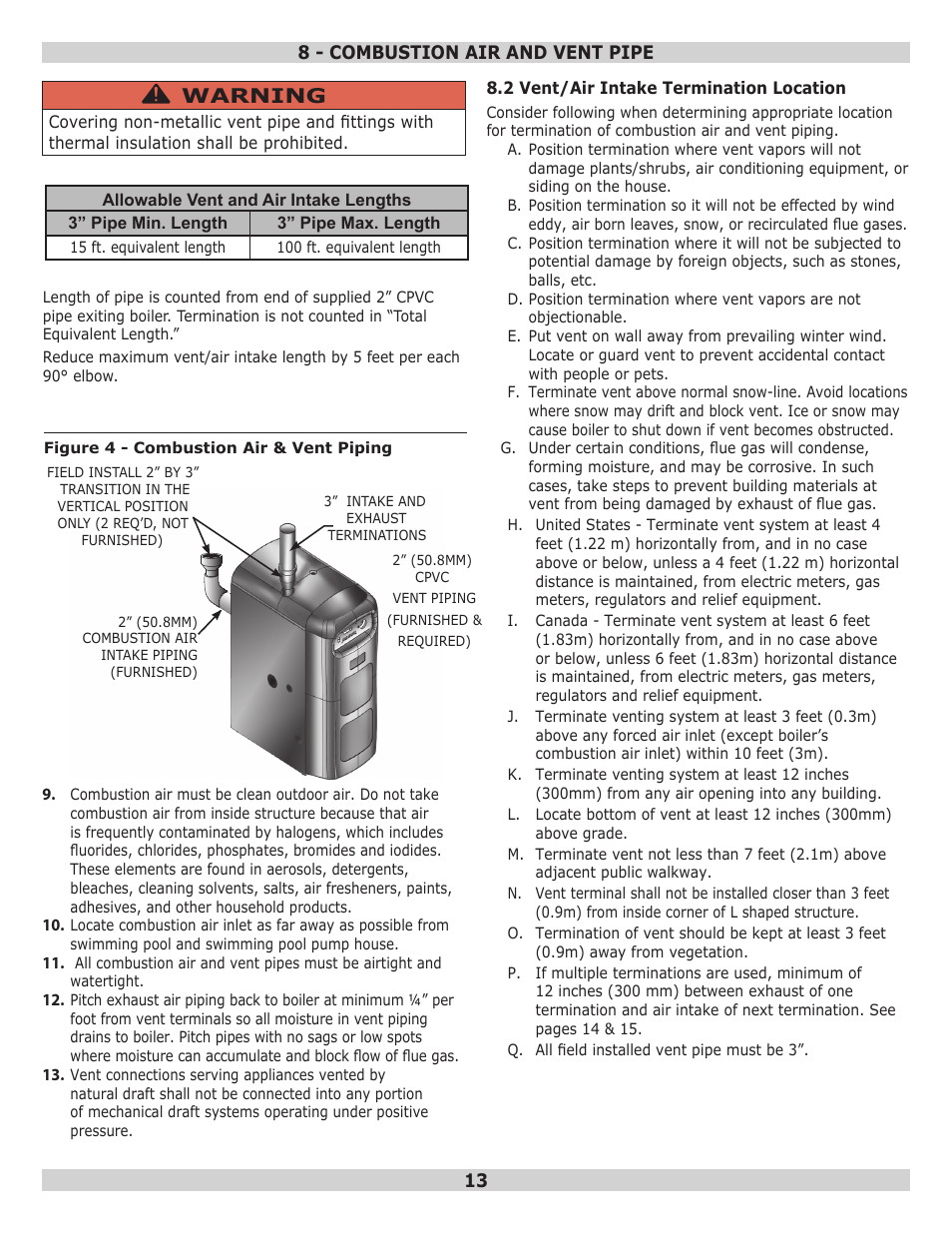 Warning | Dunkirk Q95M-200 Modulating Condensing Boiler User Manual | Page 13 / 52